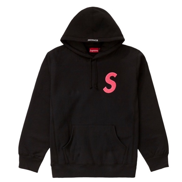SUPREME Logo ‘S’ Embroidered Hoodie Black Pink Heavy Weight Hoodie Sweatshirt - Picture 1 of 7